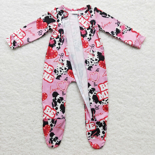 Girls Valentines day print FOOTED romper    LR0235