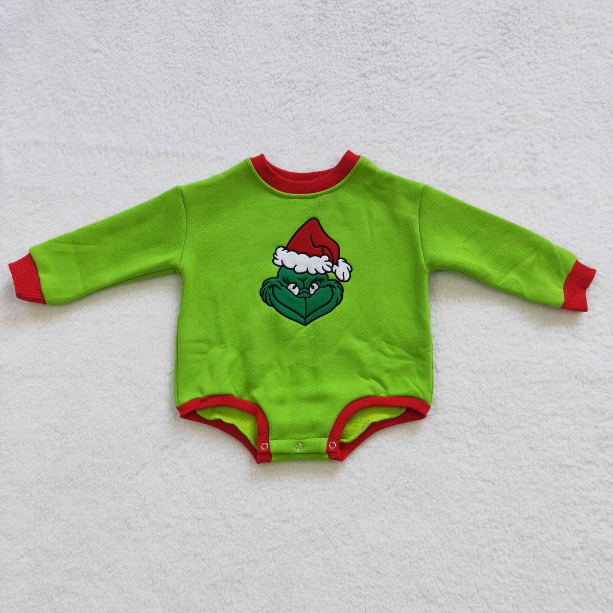 LR0277 Green Frog Smiling Embroidery Baby Girls Christmas Thick Romper