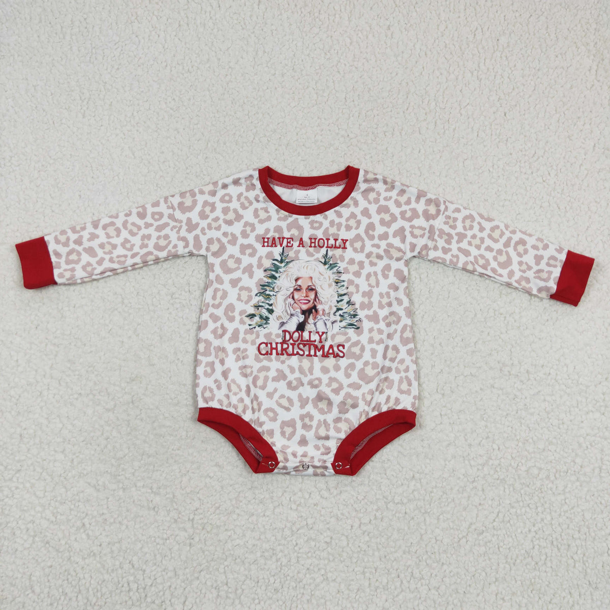 LR0283 Have A Holly Leopard Print Baby Girls Christmas Romper