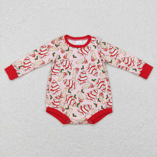 LR0284 Debbie Cake Holly Print Baby Girls Christmas Romper