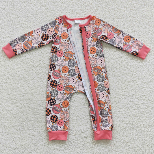 LR0297  HOHOHO Smiling Print Baby Girls Christmas Zipper Sleeper Romper