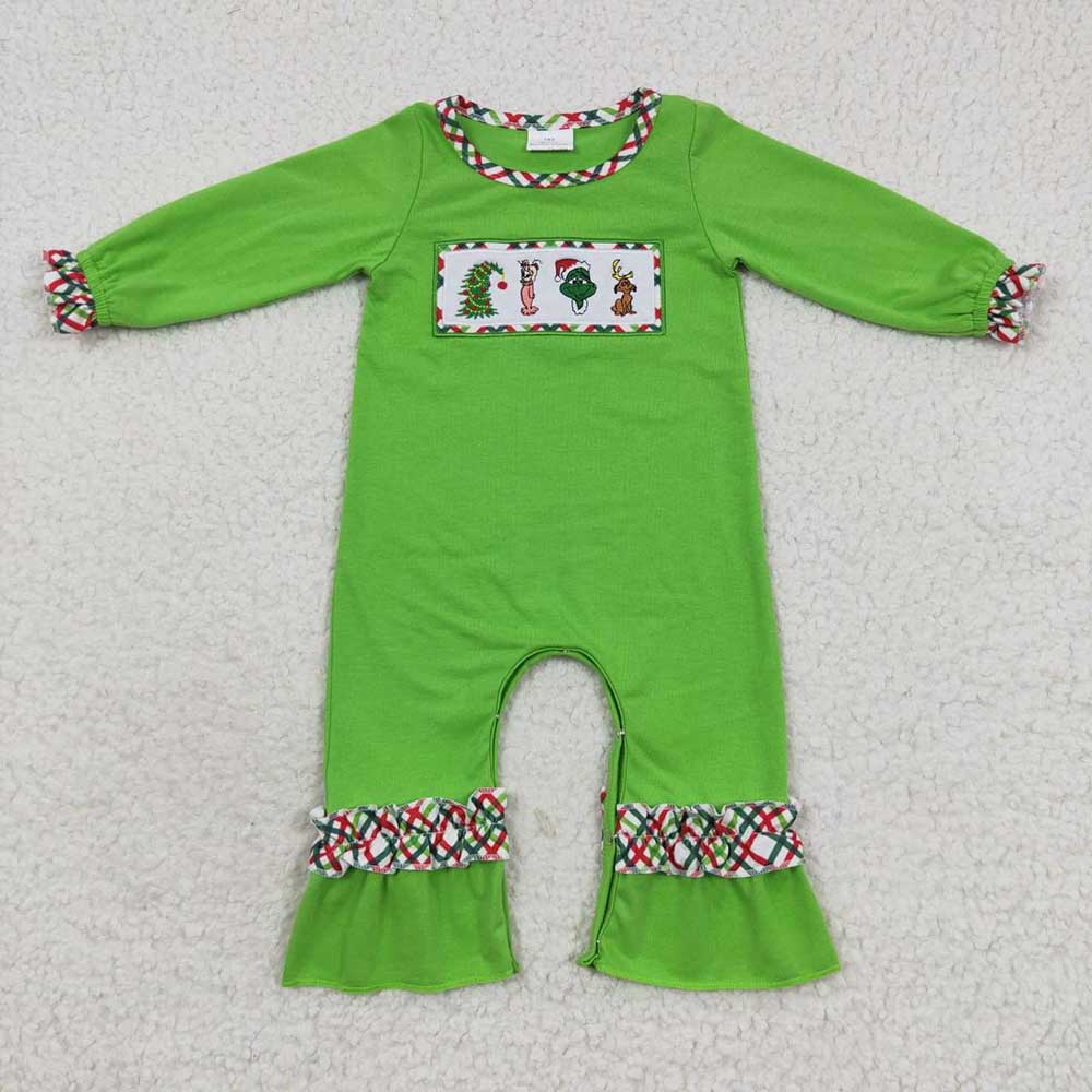 Sibling Baby Boys Girls Embroidery Green Faces Pants Christmas Clothes Sets