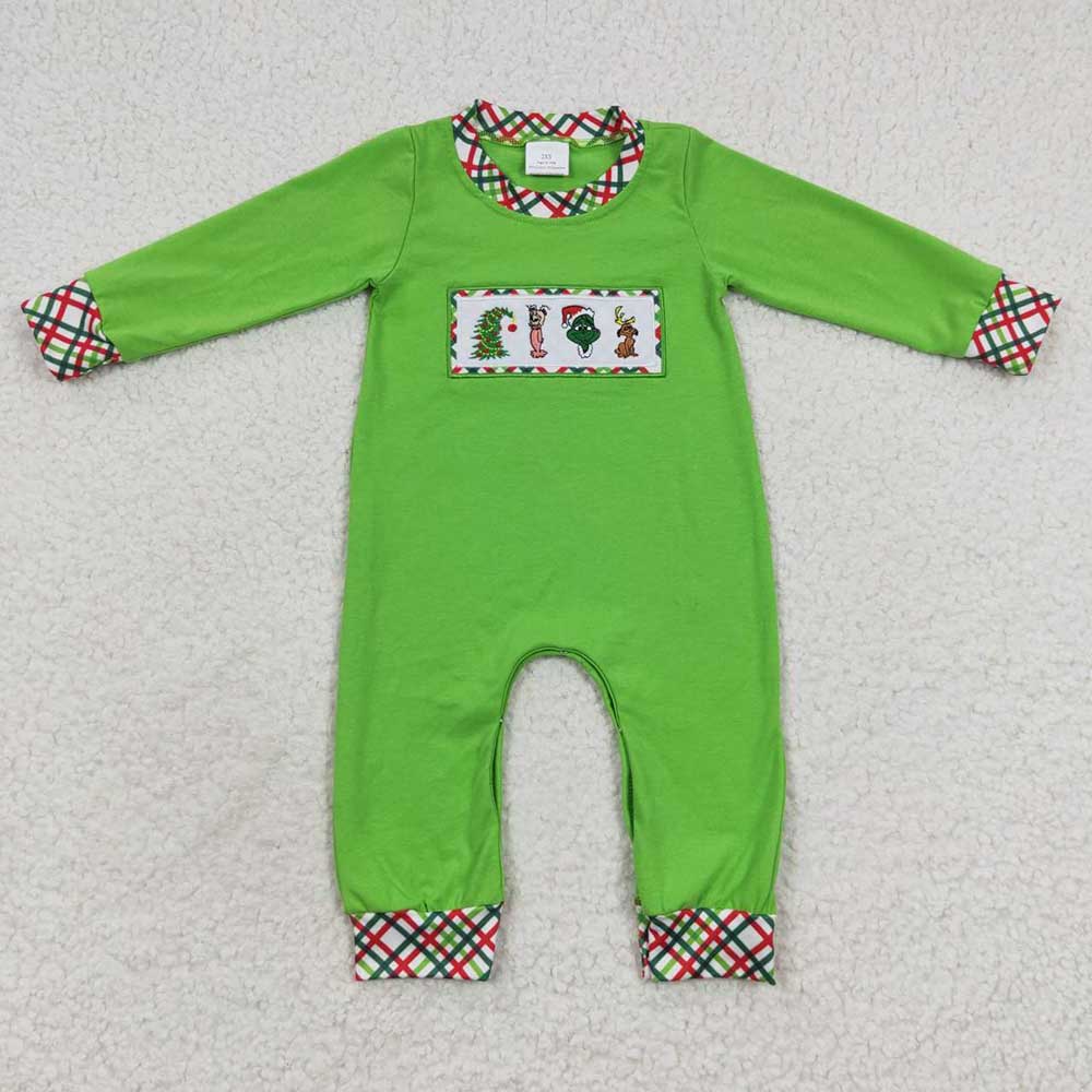 Sibling Baby Boys Girls Embroidery Green Faces Pants Christmas Clothes Sets