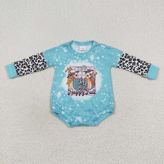 LR0357 Happy Fall Pumpkin Flowers Print Baby Girls Romper