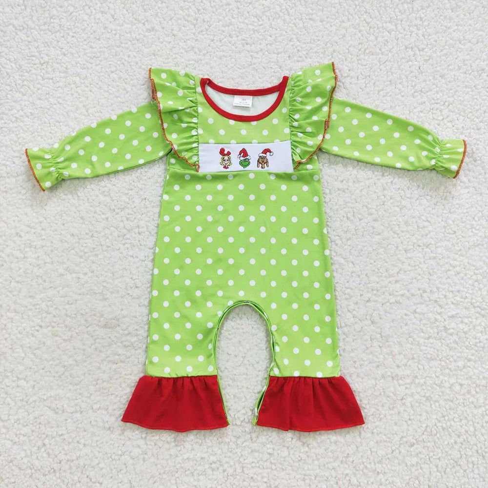 Sibling Baby Boys Girls Embroidery Green Faces Pants Christmas Clothes Sets Footie Rompers