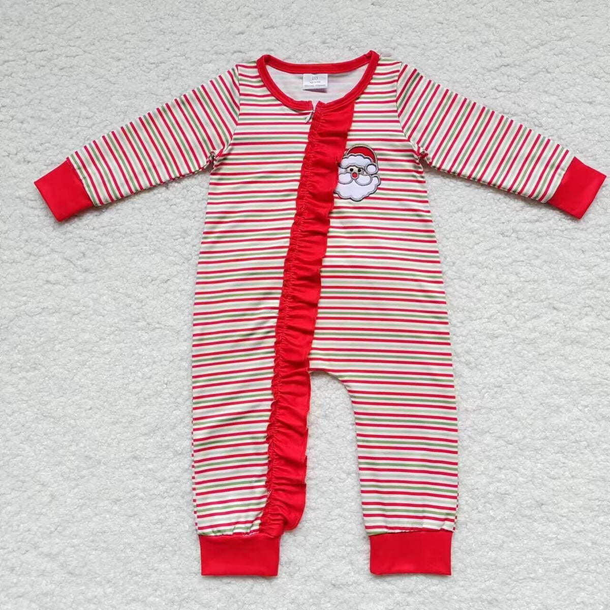 Santa Embroidery Red Stripes Print Family Christmas Pajamas Styles