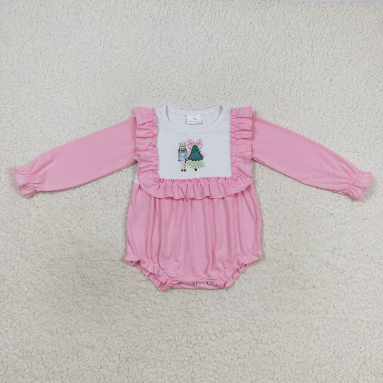 LR0480  Nutcracke* Soldier Embroidery Pink Cotton Baby Girls Christmas Romper