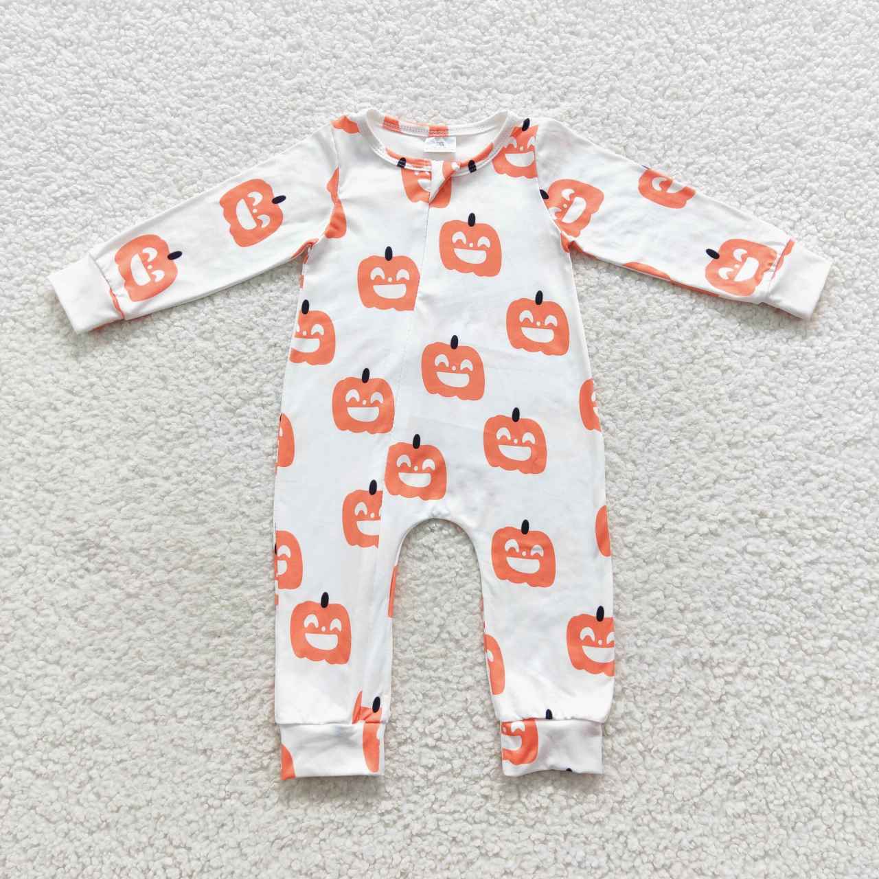 LR0495 Pumpkin Smiling Baby Halloween Zipper Sleeper Romper