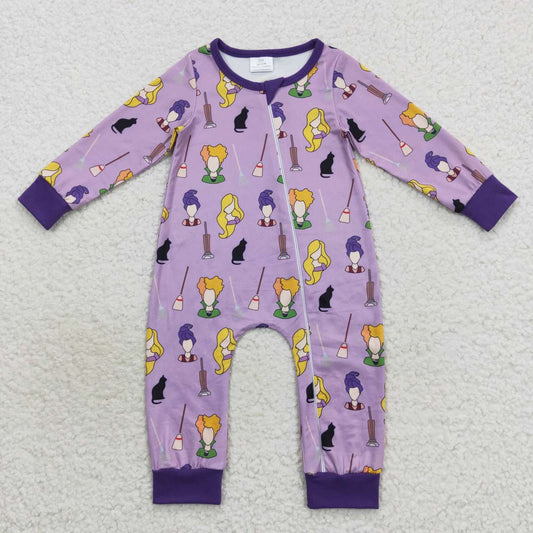 LR0514 Witch Purple Baby Halloween Zipper Sleeper Romper