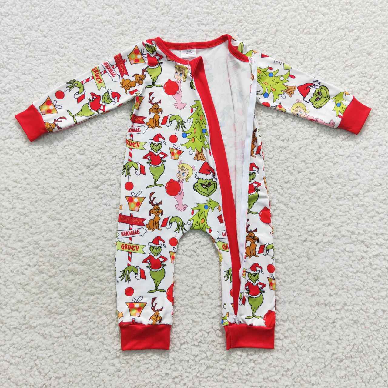 LR0530 Green Frog Friends Print Baby Christmas Zipper Sleeper Romper