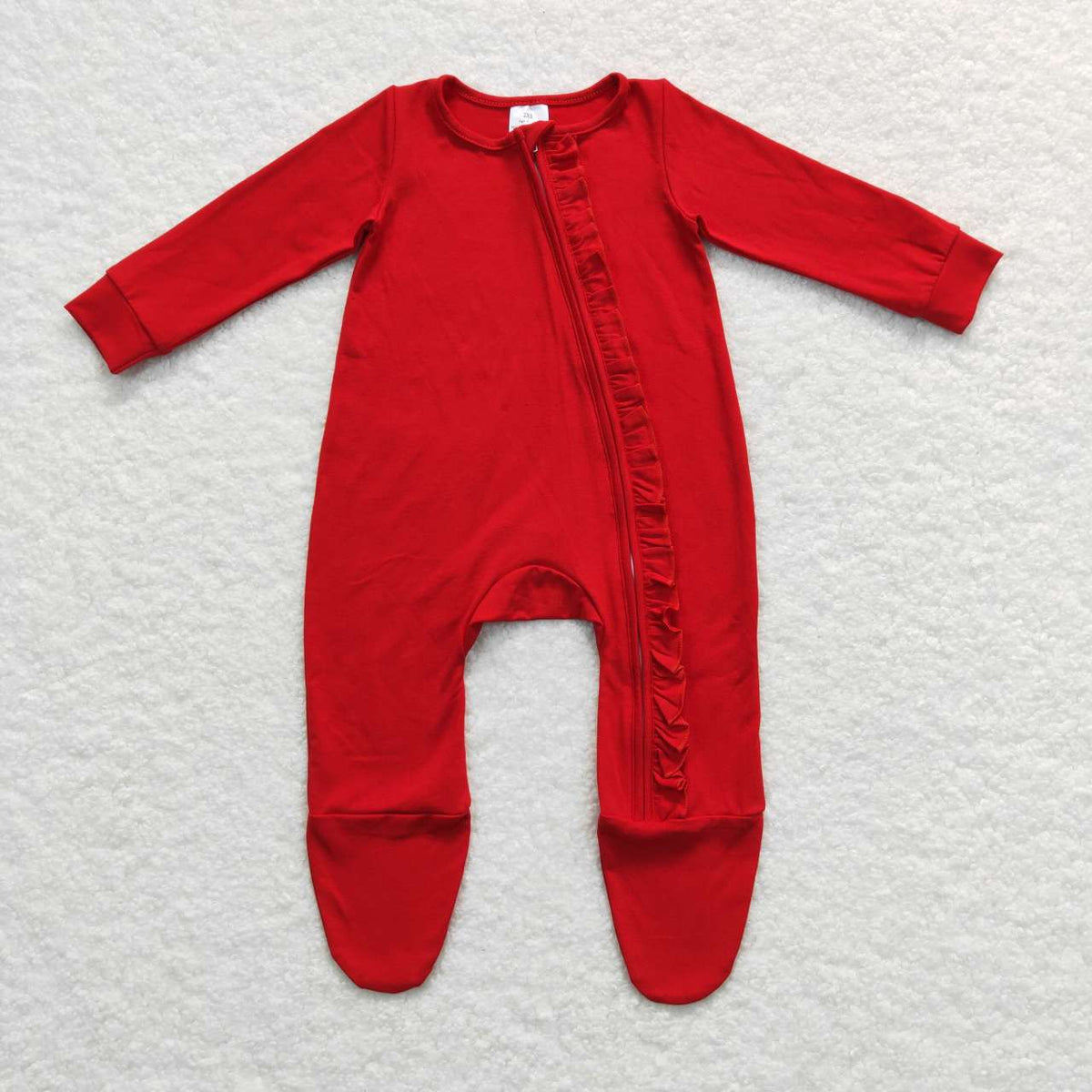 LR0550 Red Cotton Baby Girls Christmas Zipper Sleeper Footie Romper