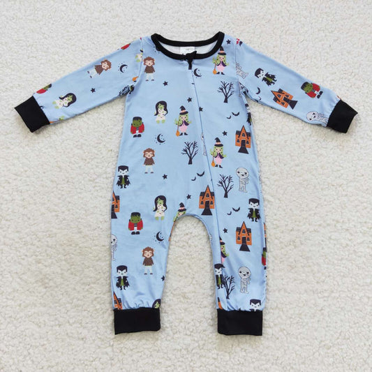 LR0555 Characters Blue Baby Halloween Zipper Sleeper Romper