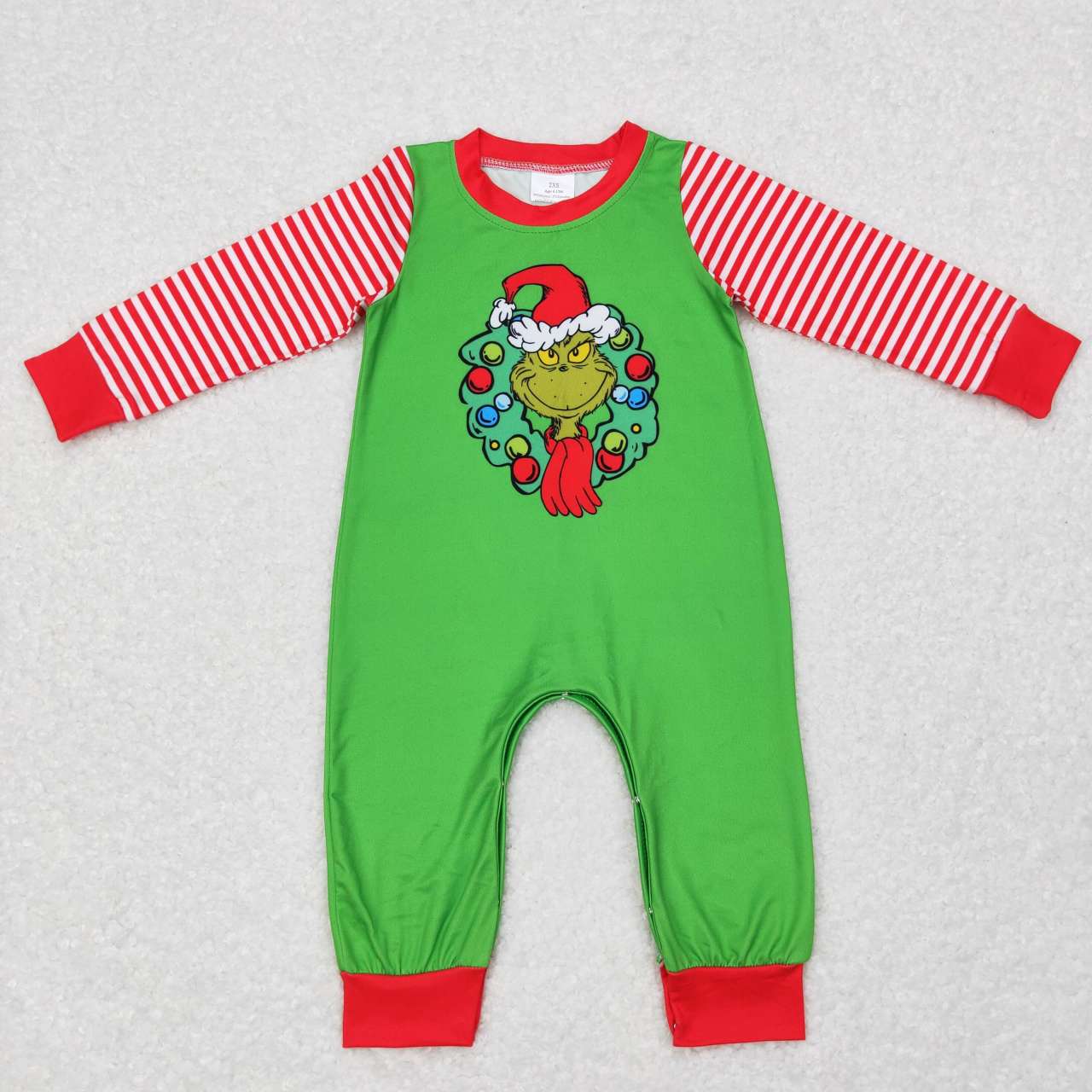 LR0579 Green Frog Stripes Print Baby Boys Christmas Romper