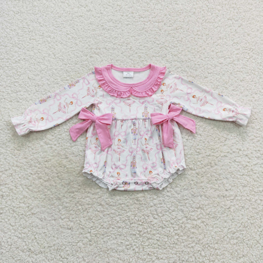 LR0586  Nutcracke* Soldier Pink Bows Baby Girls Christmas Doll Collar Romper