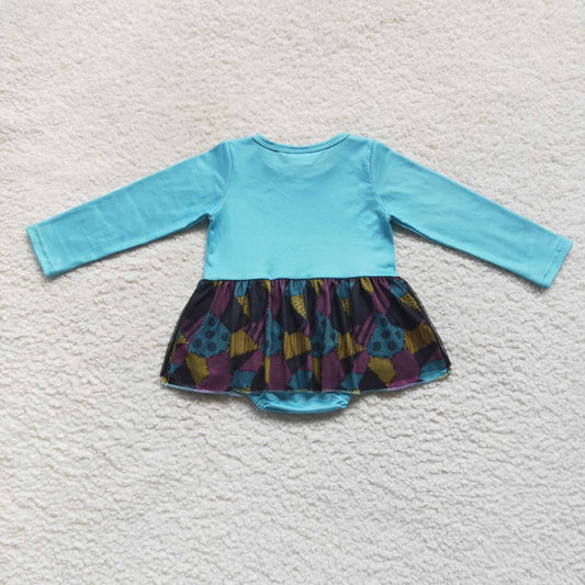 LR0603 Nightmar* Smiling Blue Baby Girls Halloween Tulle Skirted Romper