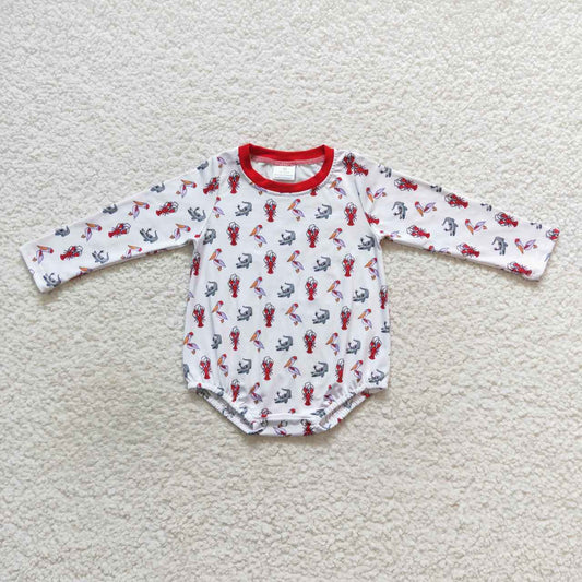 LR0610 Pelican Crayfish Crocodile Print Baby Christmas Romper