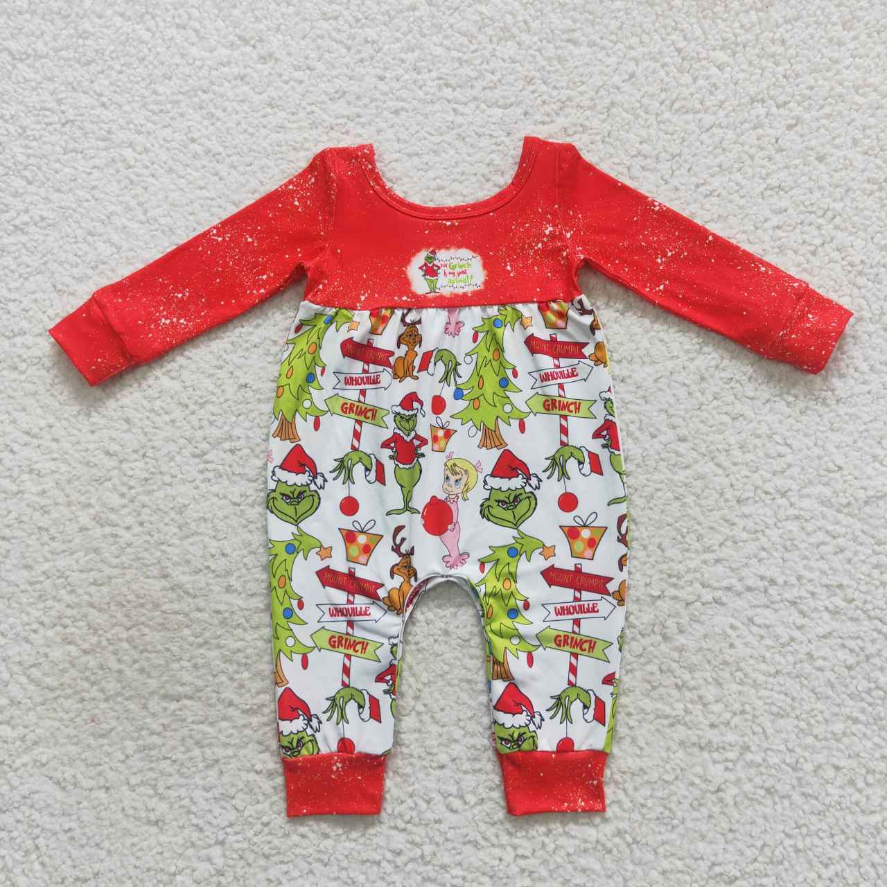 LR0625 Green Frog Friends Print Baby Girls Christmas Romper