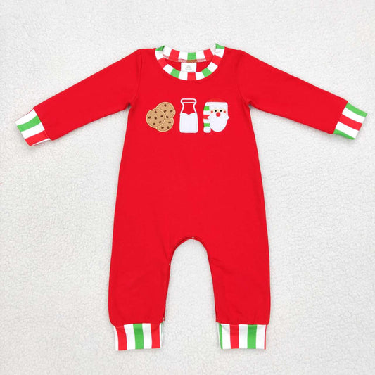 LR0629  Cookies Milk Santa Embroidery Baby Boys Christmas Romper