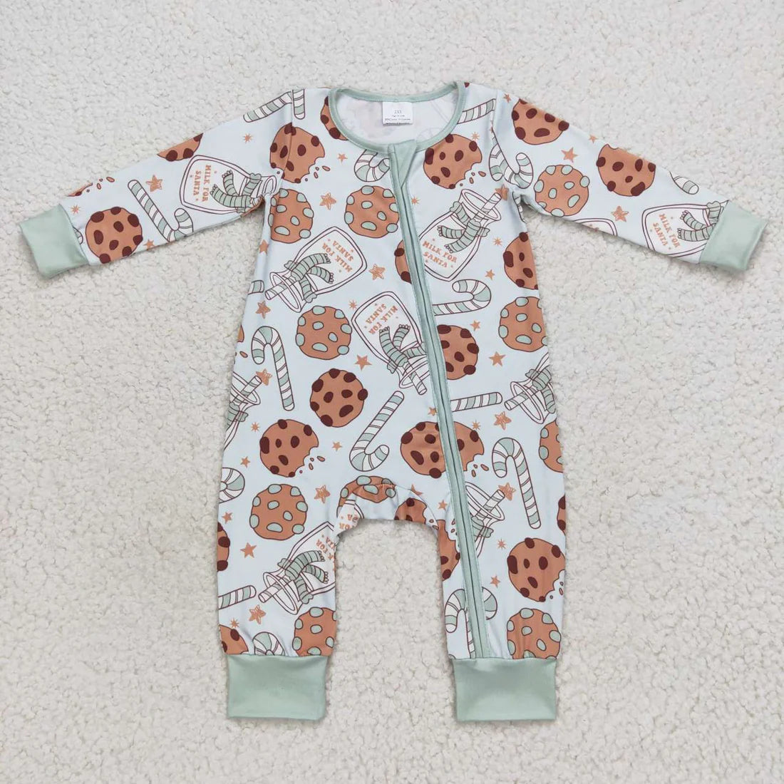 Sibling Baby Kids Cookie Candy Cane Top Pants Christmas Pajamas Sets Zipper Footie Rompers