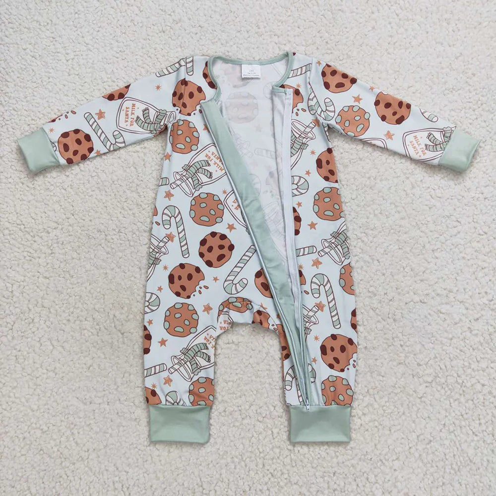 Sibling Baby Kids Cookie Candy Cane Top Pants Christmas Pajamas Sets Zipper Footie Rompers