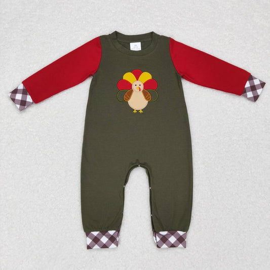 LR0670 Turkey Embroidery Baby Boys Thanksgiving Romper
