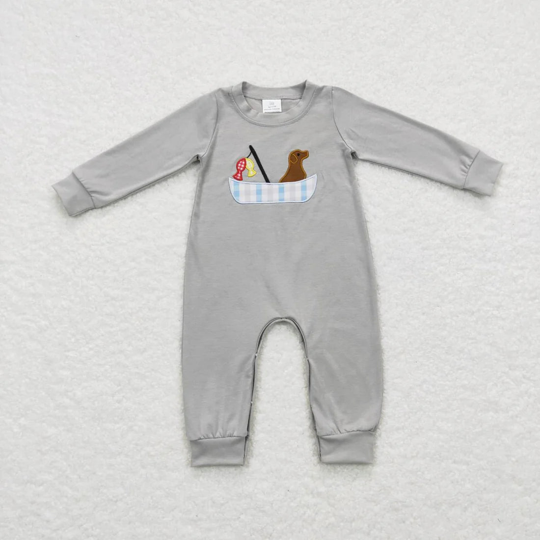 Sibling Embroidery Dogs Fishing Baby Boys Grey Shirt Pants Hunting Clothes