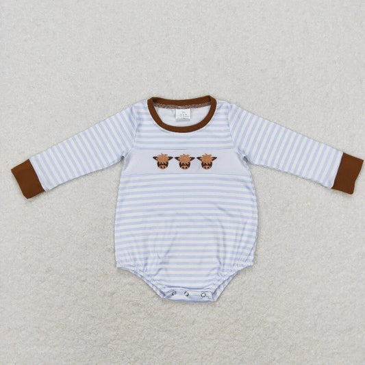 Sibling Baby Boys Stripe Embroidery Highland Cows Pants Western Clothes Sets Rompers