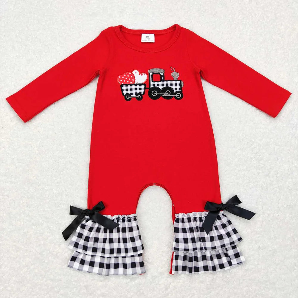 Sibling Baby Boys Girls Embroidery Valentines Heart Tractor Pants Outfit Romper