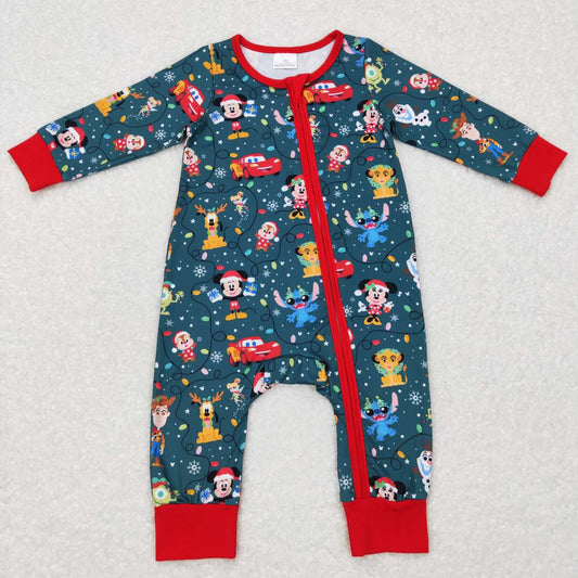 LR0782 Cartoon Mouse Lights Print Baby Christmas Zipper Sleeper Romper