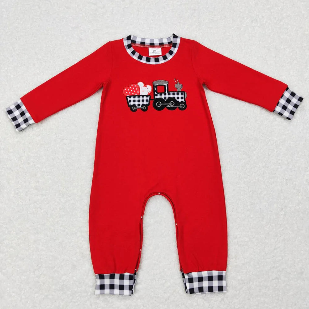 Sibling Baby Boys Girls Embroidery Valentines Heart Tractor Pants Outfit Romper