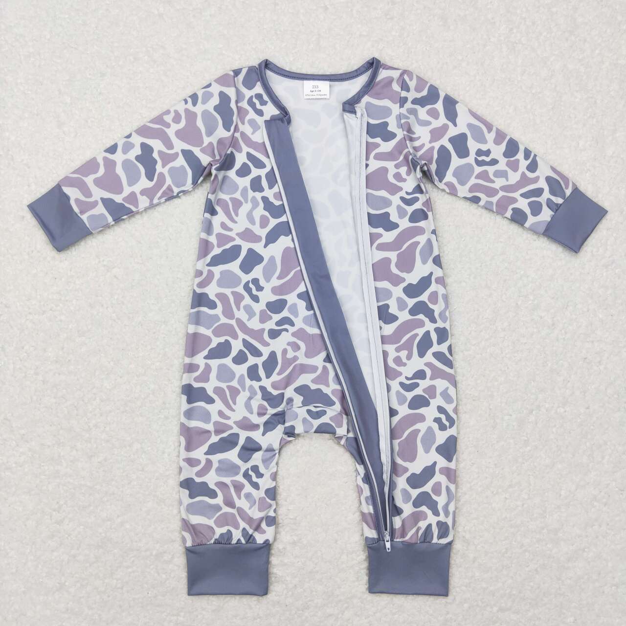 Sibling Baby Boys Old School Camo Long Sleeve Pajama Set / Zipper Romper