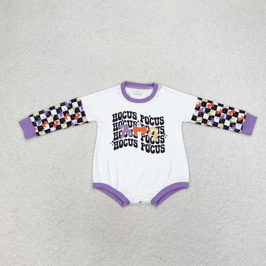LR0939 Witch Checkered Print Baby Girls Halloween Romper