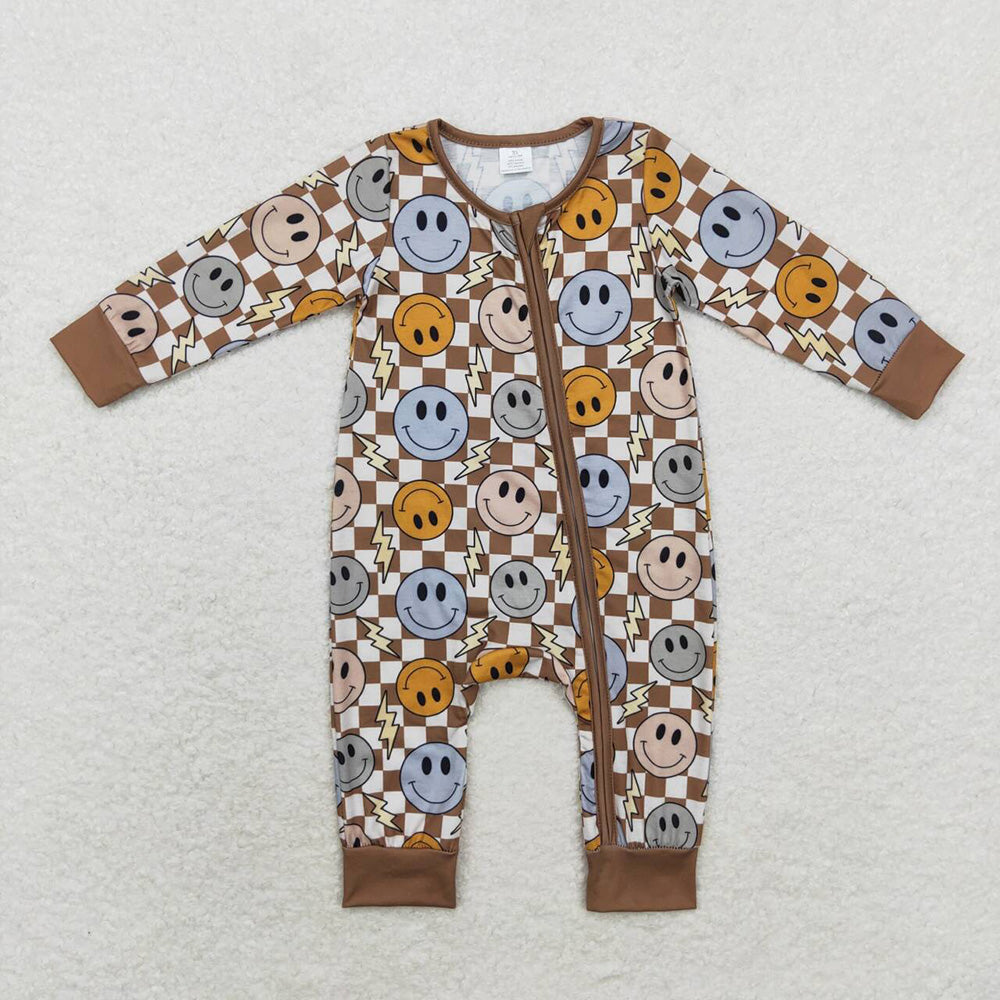 Smiling Plaid Brown Print Boys Styles Brothers Matching Wear