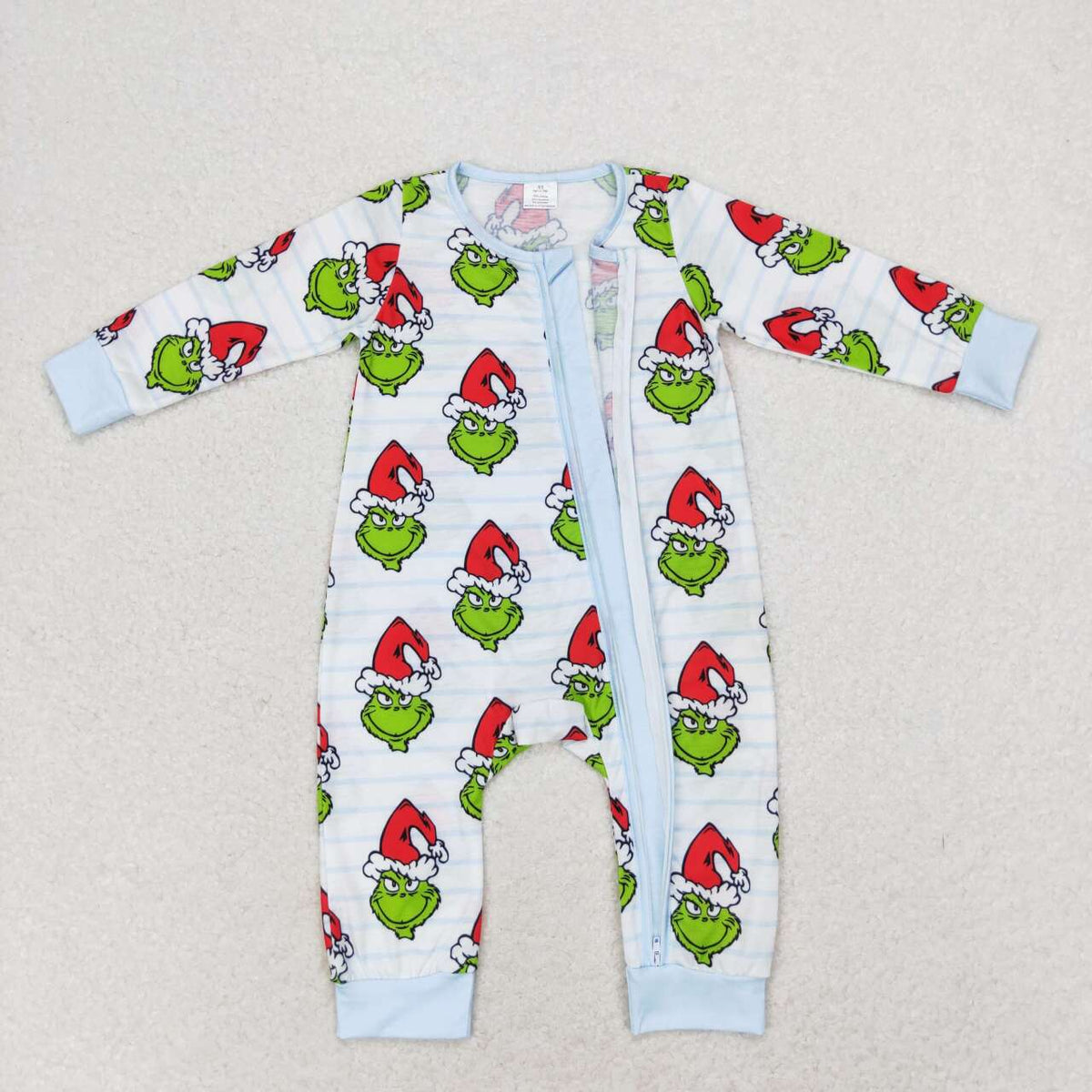 LR1002 Green Frog Smiling Stripes Print Baby Boys Christmas Bamboo Zipper Sleeper Romper
