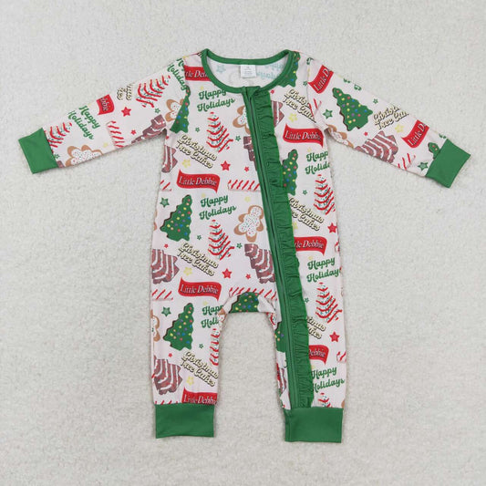 LR1056 Gingerbread Debbie Cake Print Baby Girls Christmas Bamboo Zipper Sleeper Romper