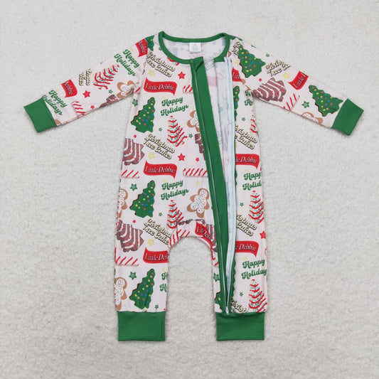 LR1057 Gingerbread Debbie Cake Print Baby Boys Christmas Bamboo Zipper Sleeper Romper