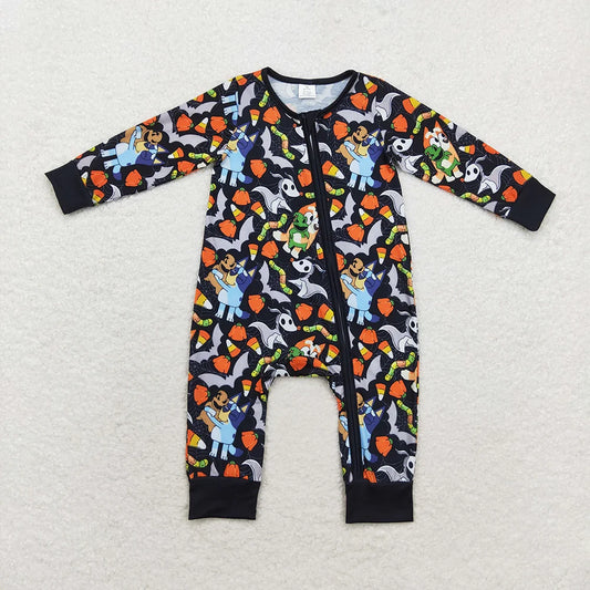 LR1077 Baby Boys Halloween Cartoon Dog Long Sleeve Zipper Romper