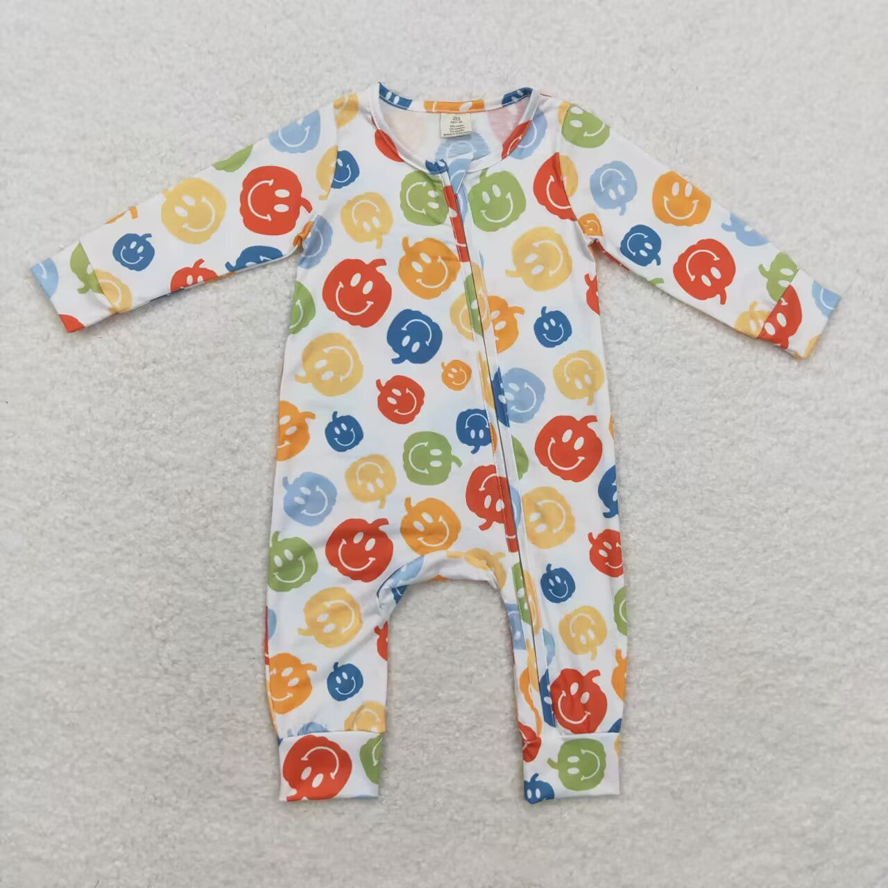 LR1094 Colorful Pumpkin Smiling Print Baby Halloween Zipper Sleeper Romper