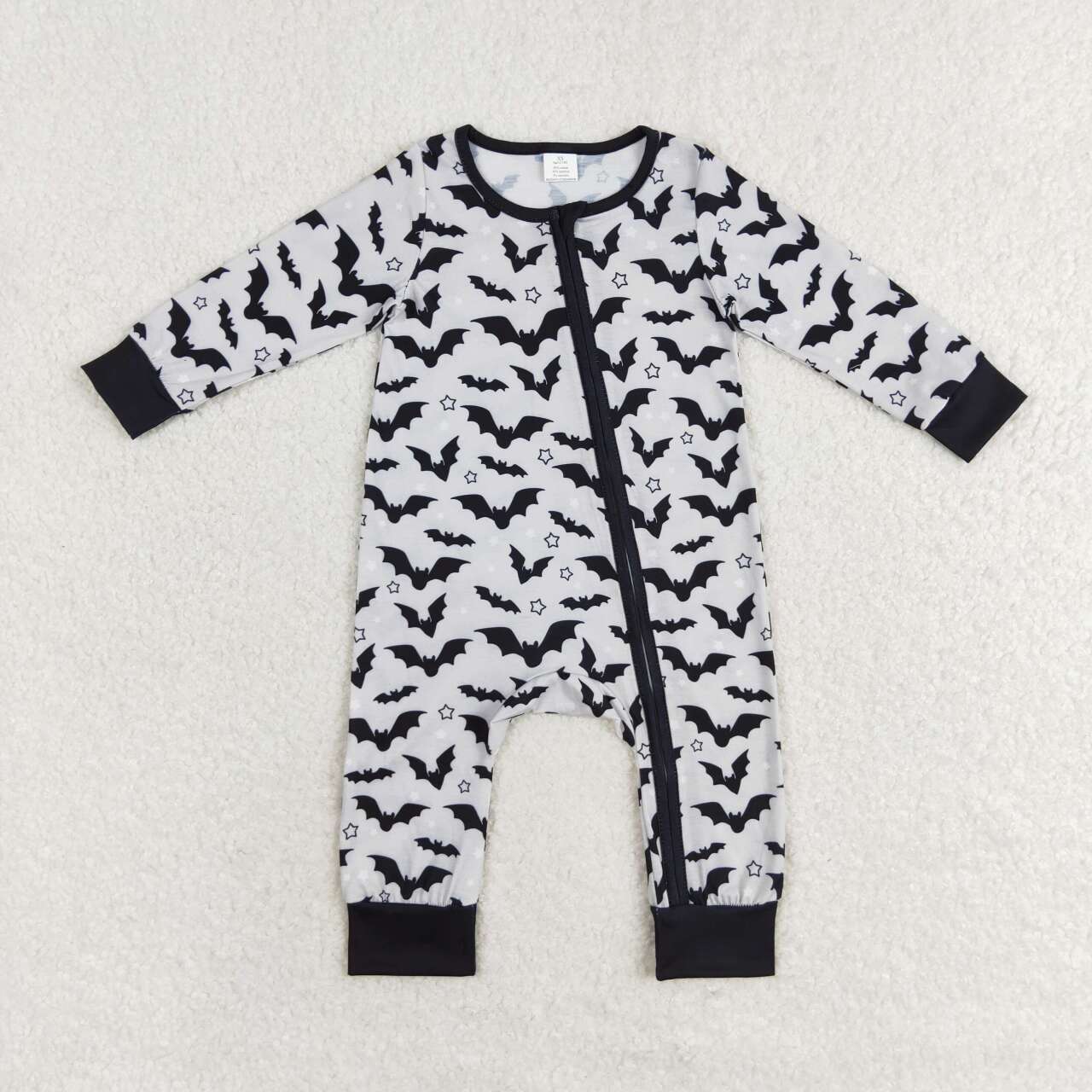 LR1096 Bat Grey Print Baby Boys Halloween Zipper Sleeper Romper