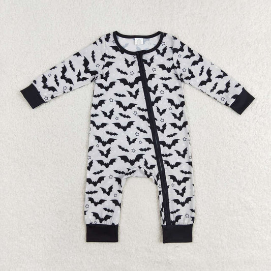 LR1096 Bat Grey Print Baby Boys Halloween Zipper Sleeper Romper