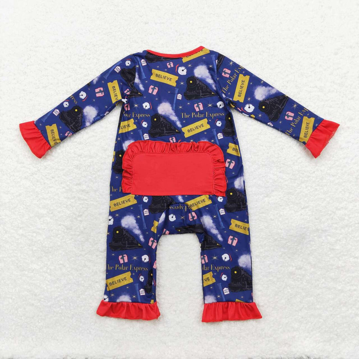 LR1132 Bell Train Believe Print Baby Girls Christmas Bamboo Zipper Sleeper Romper