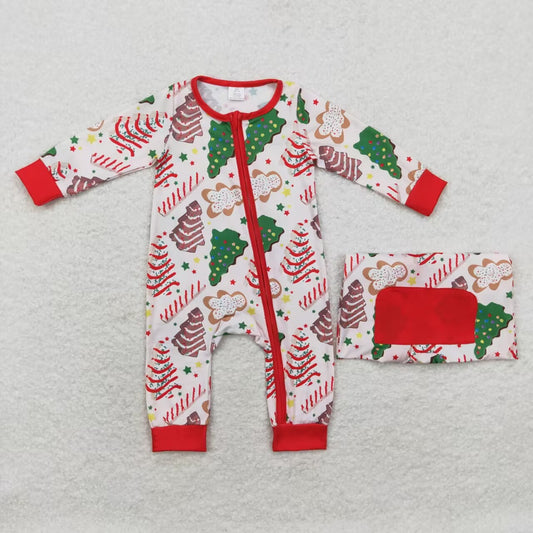 LR1150 Gingerbread Debbie Cake Print Baby Boys Christmas Bamboo Zipper Sleeper Romper