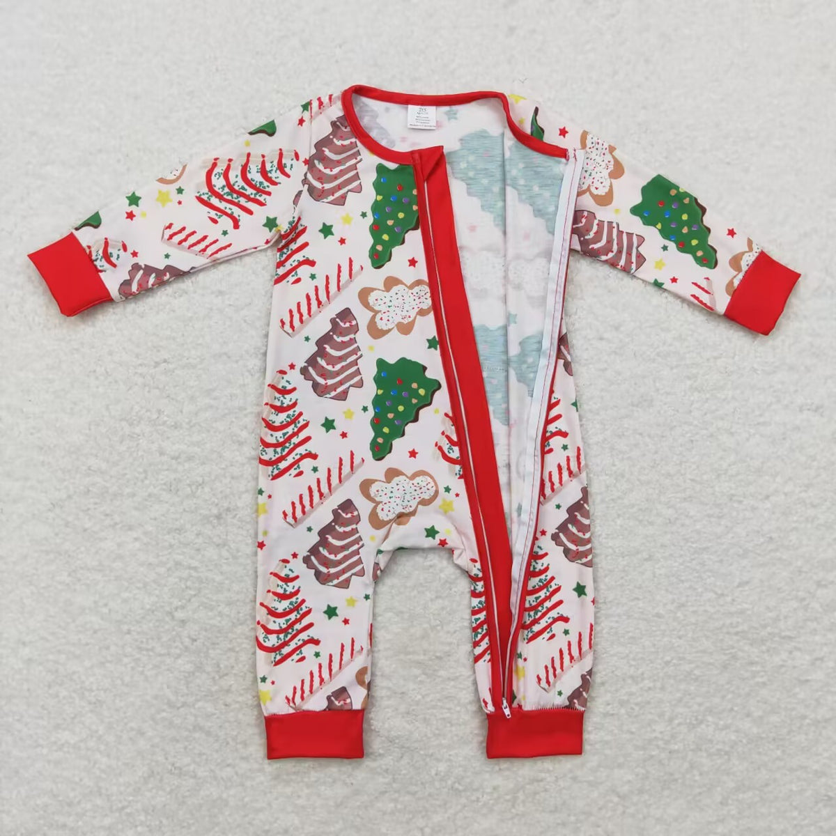 LR1150 Gingerbread Debbie Cake Print Baby Boys Christmas Bamboo Zipper Sleeper Romper
