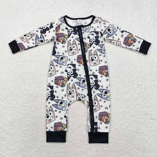 LR1173 Cartoon Dog Stars Print Baby Zipper Sleeper Romper