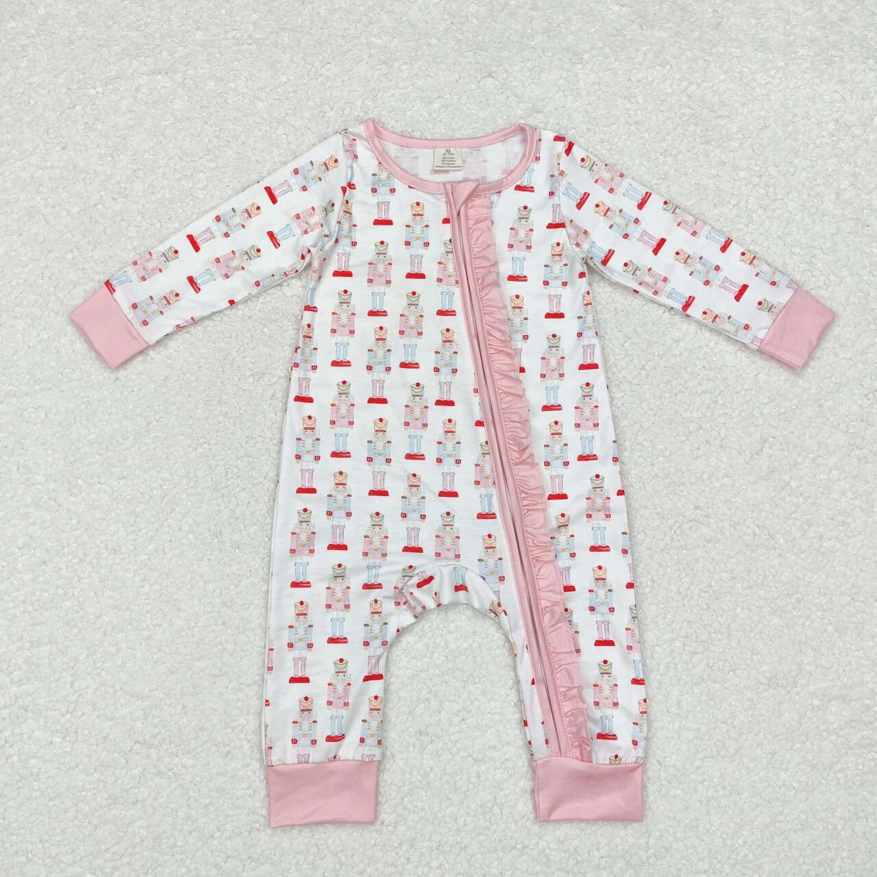 LR1185 Nutcracke* Soldier Pink Print Baby Girls Christmas Bamboo Zipper Sleeper Romper