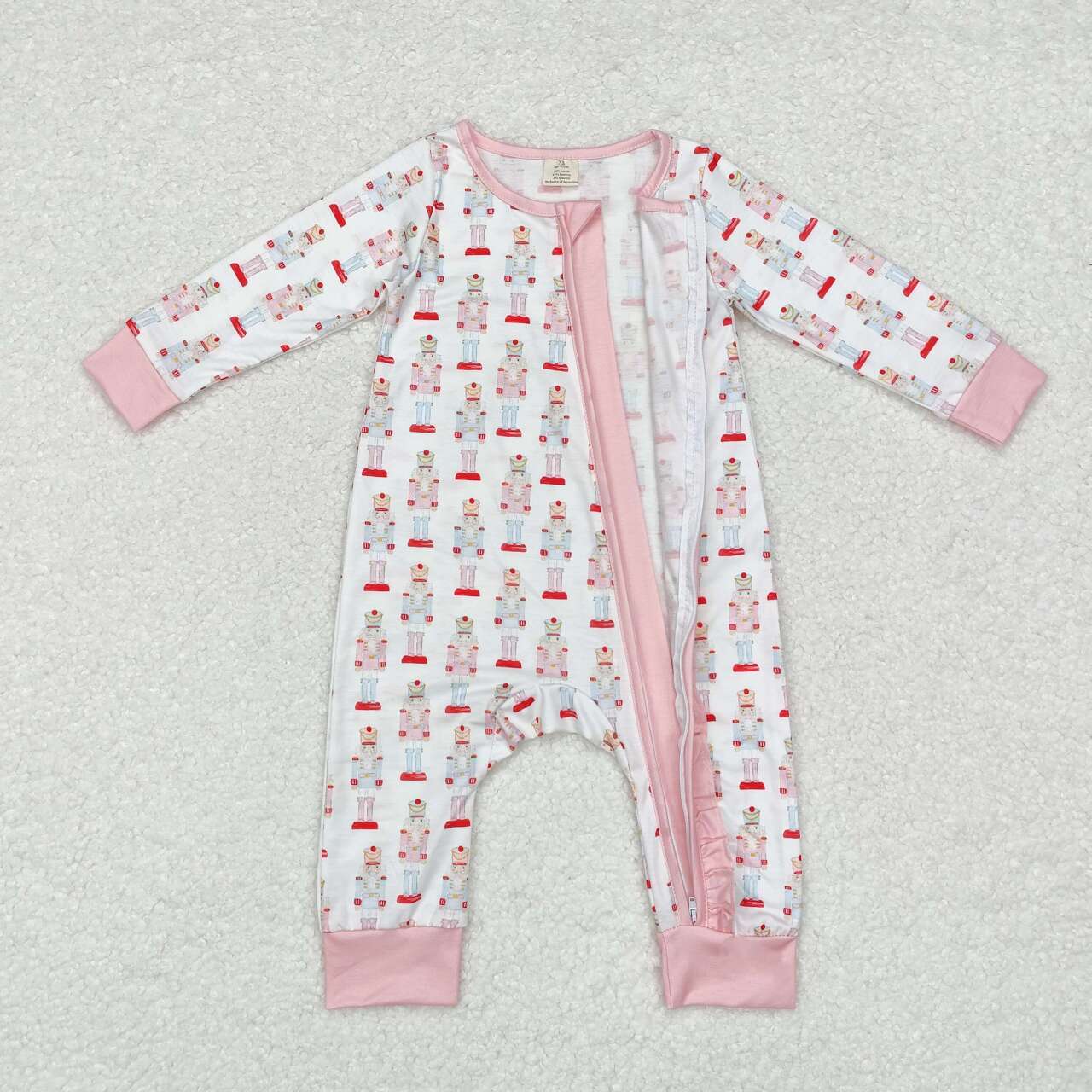 LR1185 Nutcracke* Soldier Pink Print Baby Girls Christmas Bamboo Zipper Sleeper Romper