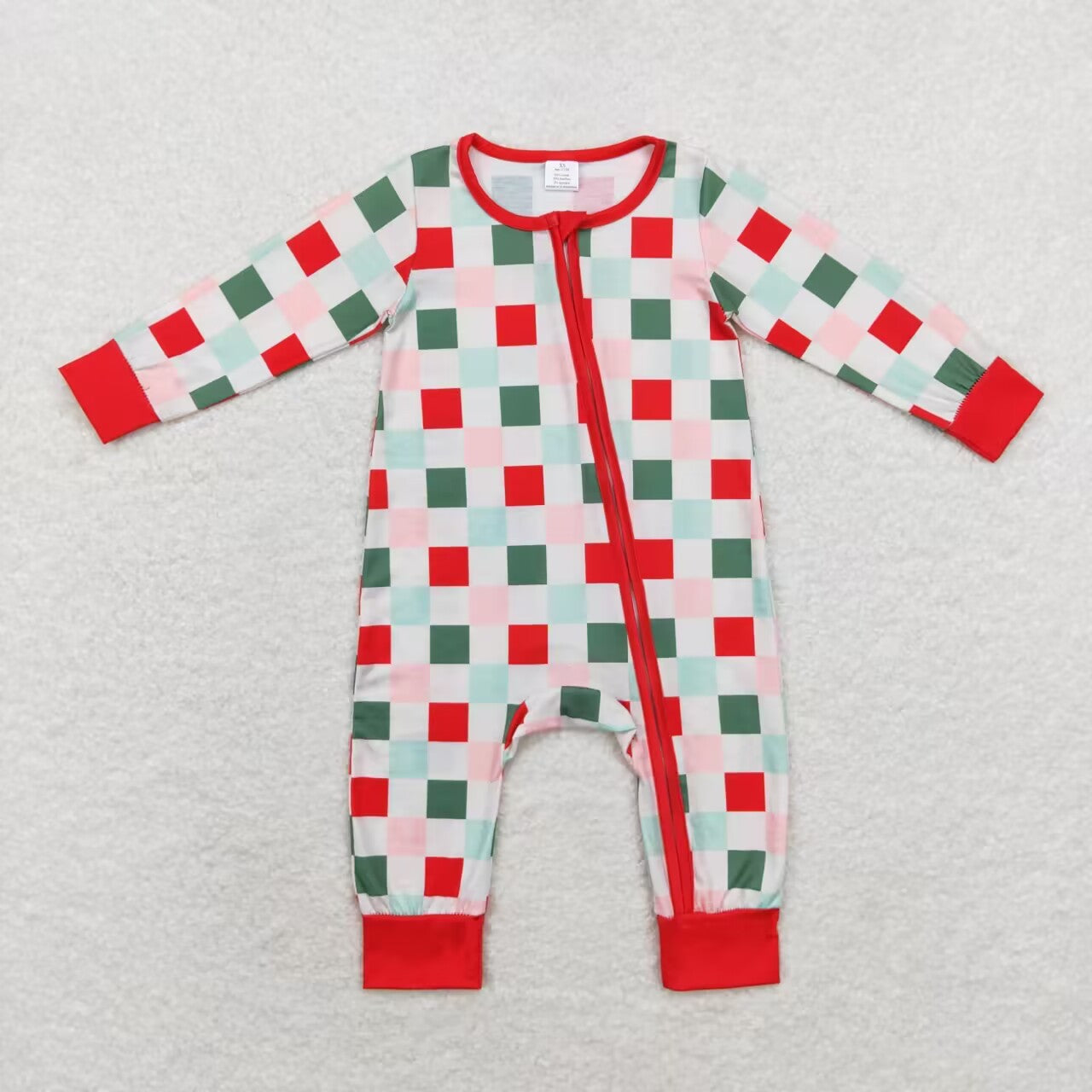 LR1197 Checkered Print Baby Christmas Bamboo Zipper Sleeper Romper