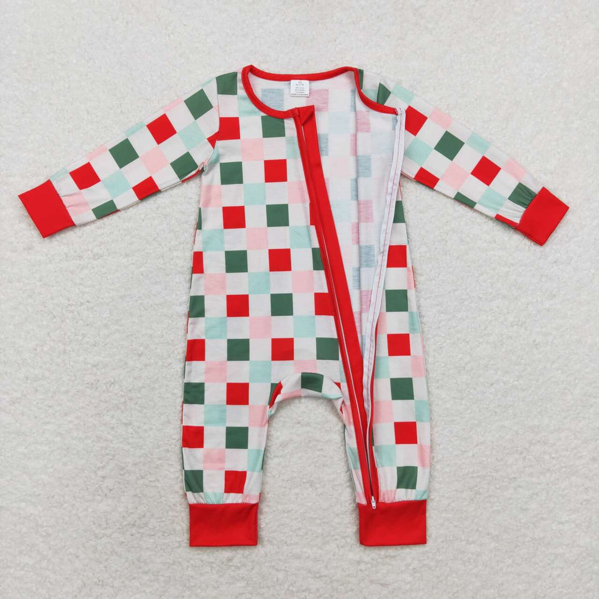 LR1197 Checkered Print Baby Christmas Bamboo Zipper Sleeper Romper