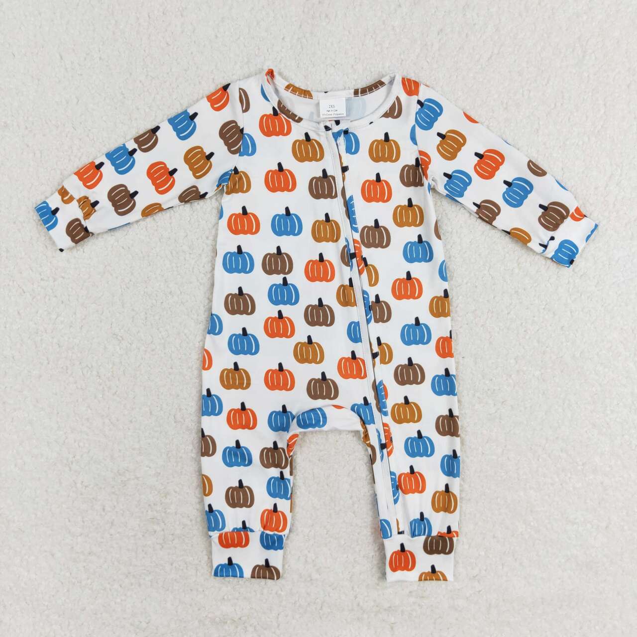 LR1218 Colorful Pumpkin Print Baby Boys Fall Zipper Sleeper Romper
