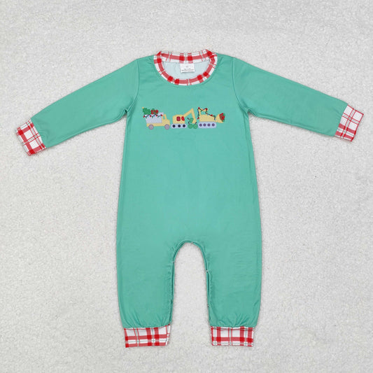 LR1235 Construction Tree Print Baby Boys Christmas Romper
